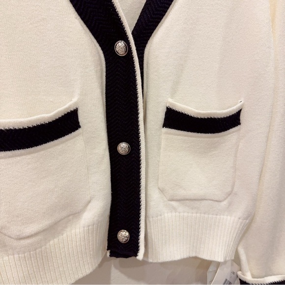 J.ING Adelyn Ivory V Neck Pocketed Cotton Blend Sweater Cardigan One Size NWT - Picture 3 of 8